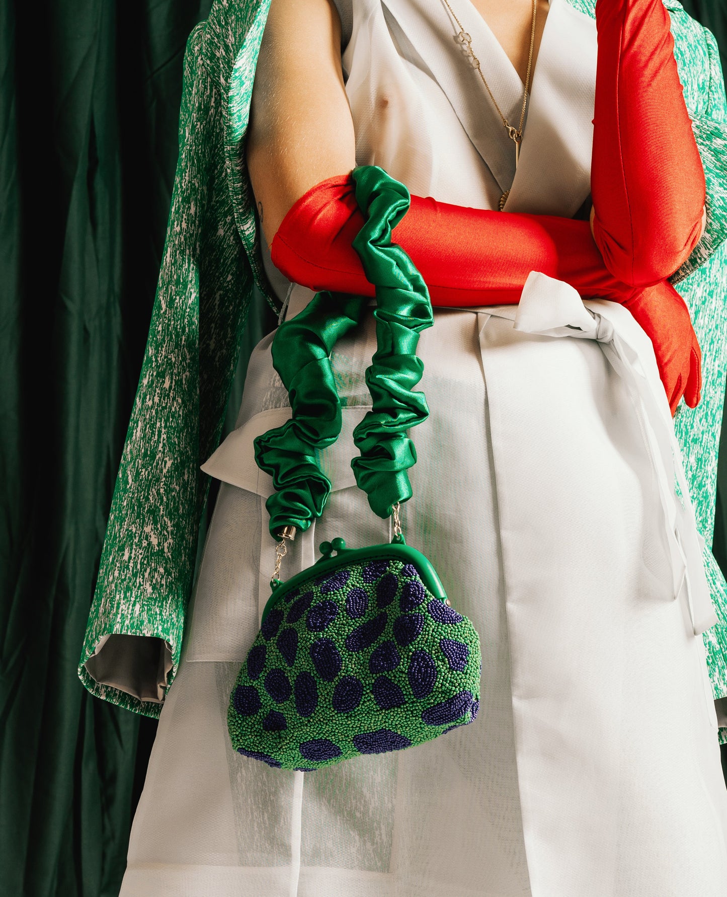 ARNOLDI JADE Hand-beaded Clutch Bag In Lush Green & Blue