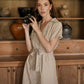 ARYA Safari Linen Midi Dress, in Beige