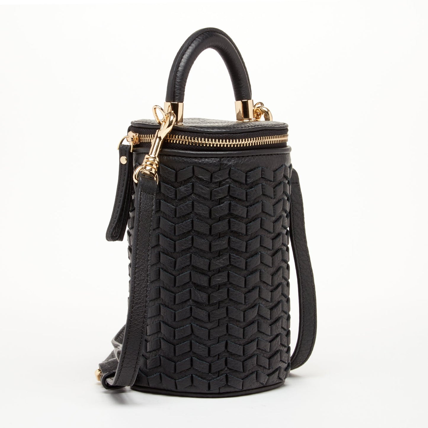 Mini Purse Leather Black Crossbody Bag Weave Small Bucket Bag Women's Handbag
