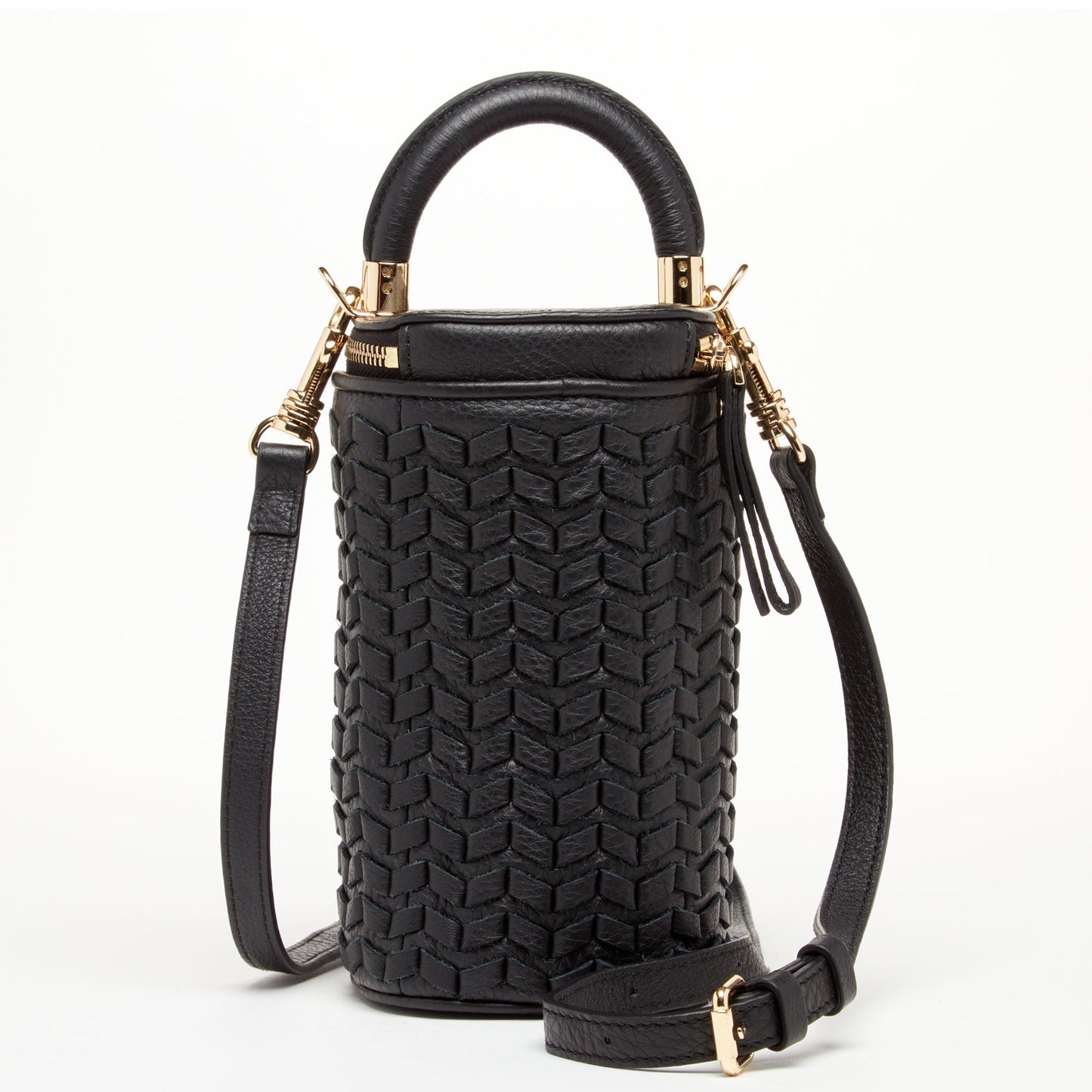 Mini Purse Leather Black Crossbody Bag Weave Small Bucket Bag Women's Handbag