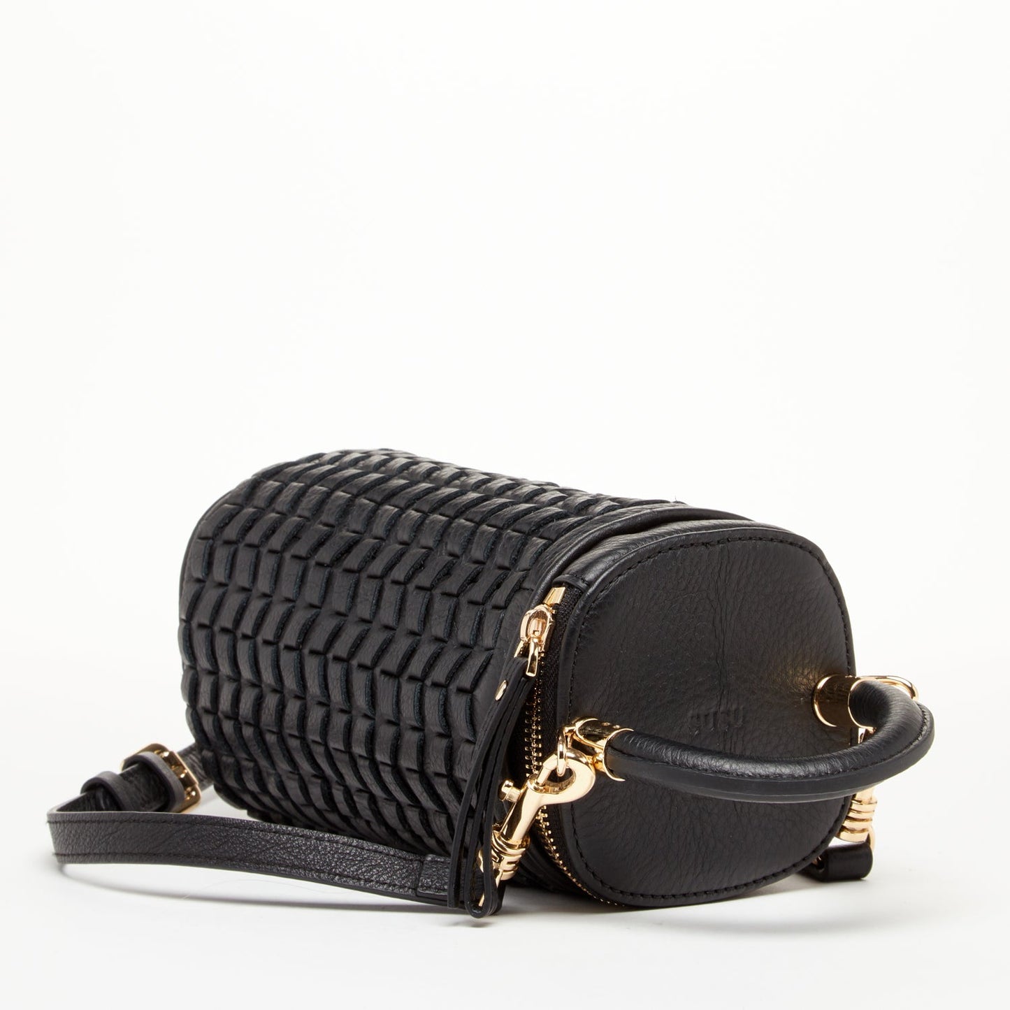 Mini Purse Leather Black Crossbody Bag Weave Small Bucket Bag Women's Handbag