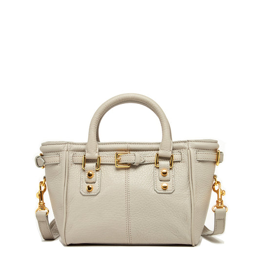 Top Handle Leather Satchel Bag Grayish Beige Purse Crossbody Bag for Women