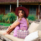 LOLO Wide-brim Jute Boater Hat in Burgundy