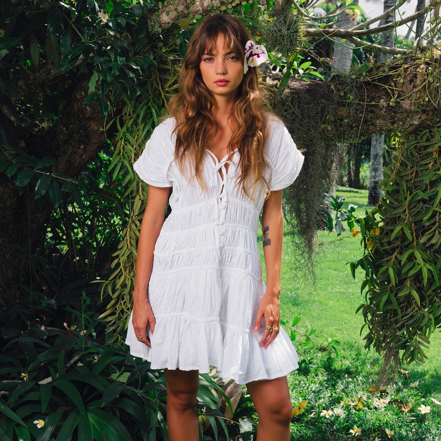 SRIKANDI Mini Ruffle Dress In White