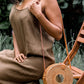 Tan Tien Buffalo Horn Centerpiece Circle Wicker Rattan Bag