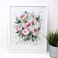 Blue And Pink Floral Art Print -8x10in, Simple Design, Flower Art, Home Decor