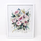 Blue And Pink Floral Art Print -8x10in, Simple Design, Flower Art, Home Decor