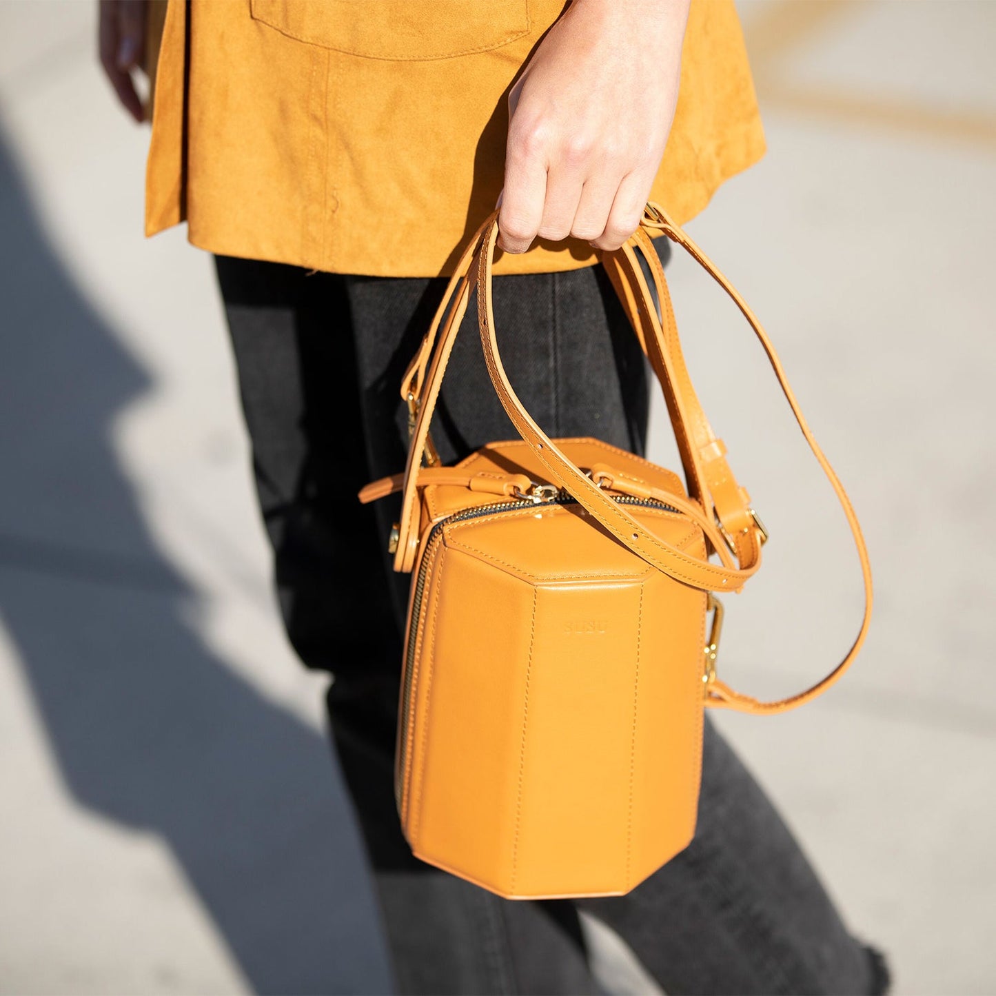 Leather Bucket Bag  Small Crossbody Orange Purse Women's Handbag